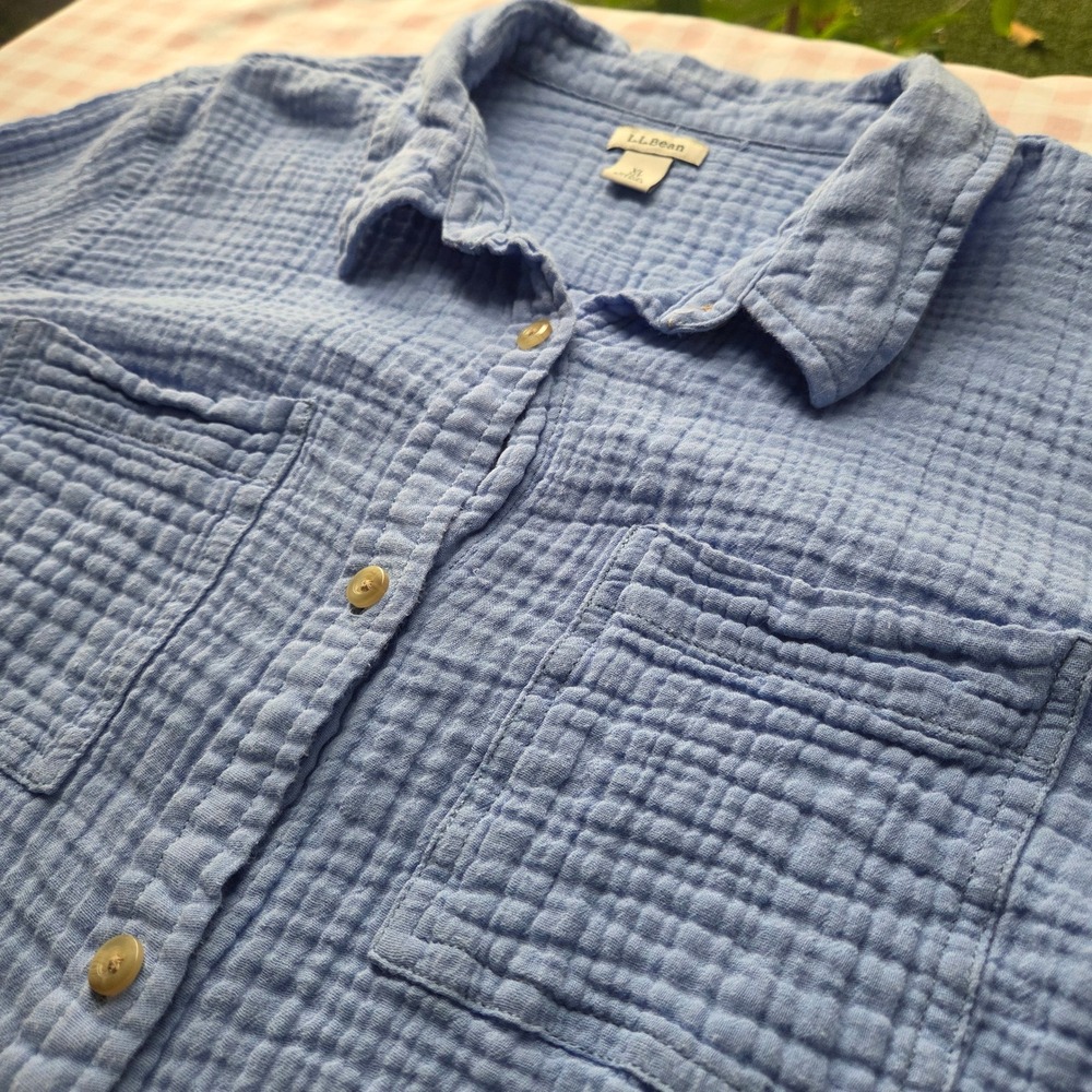 LL Bean Womens XL Petite Light Blue Gauze Cotton Button Down 100% Cotton Shirt - Picture 11 of 12